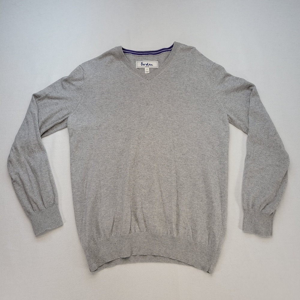 Boden Sweater Mens Small‎ Gray V-Neck Cashmere Blend Knit Pullover Preppy